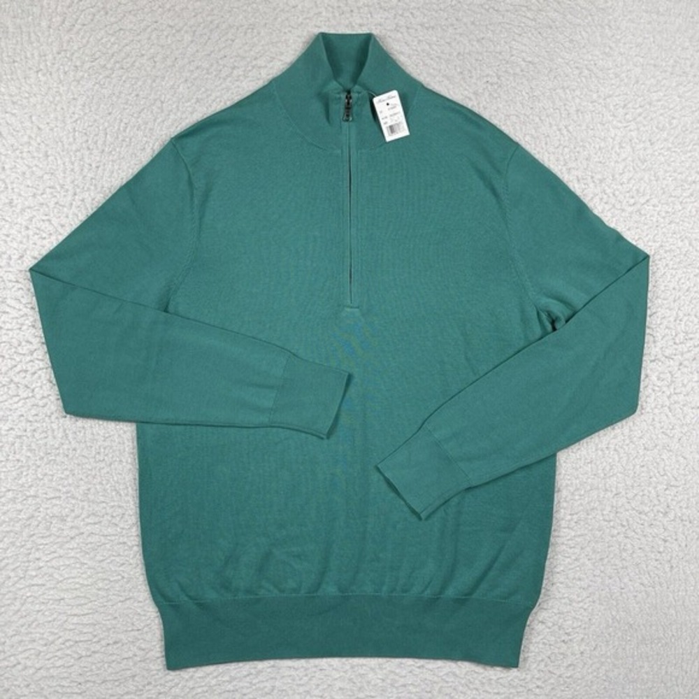Brooks Brothers Sweater Mens Medium Green 1/2 Zip Pullover Preppy‎ Career Office